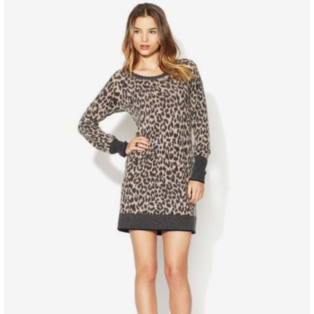 White + Warren Animal Print Cashmere Sweater Dress